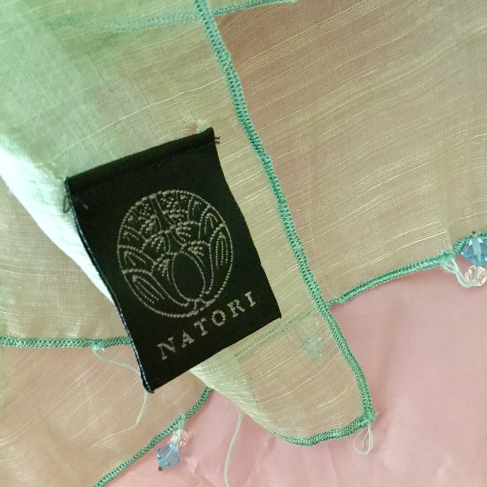 NATORI Sheer Aqua Shawl Scarf Beaded VTG Uniquely Yours - Picture 7 of 16